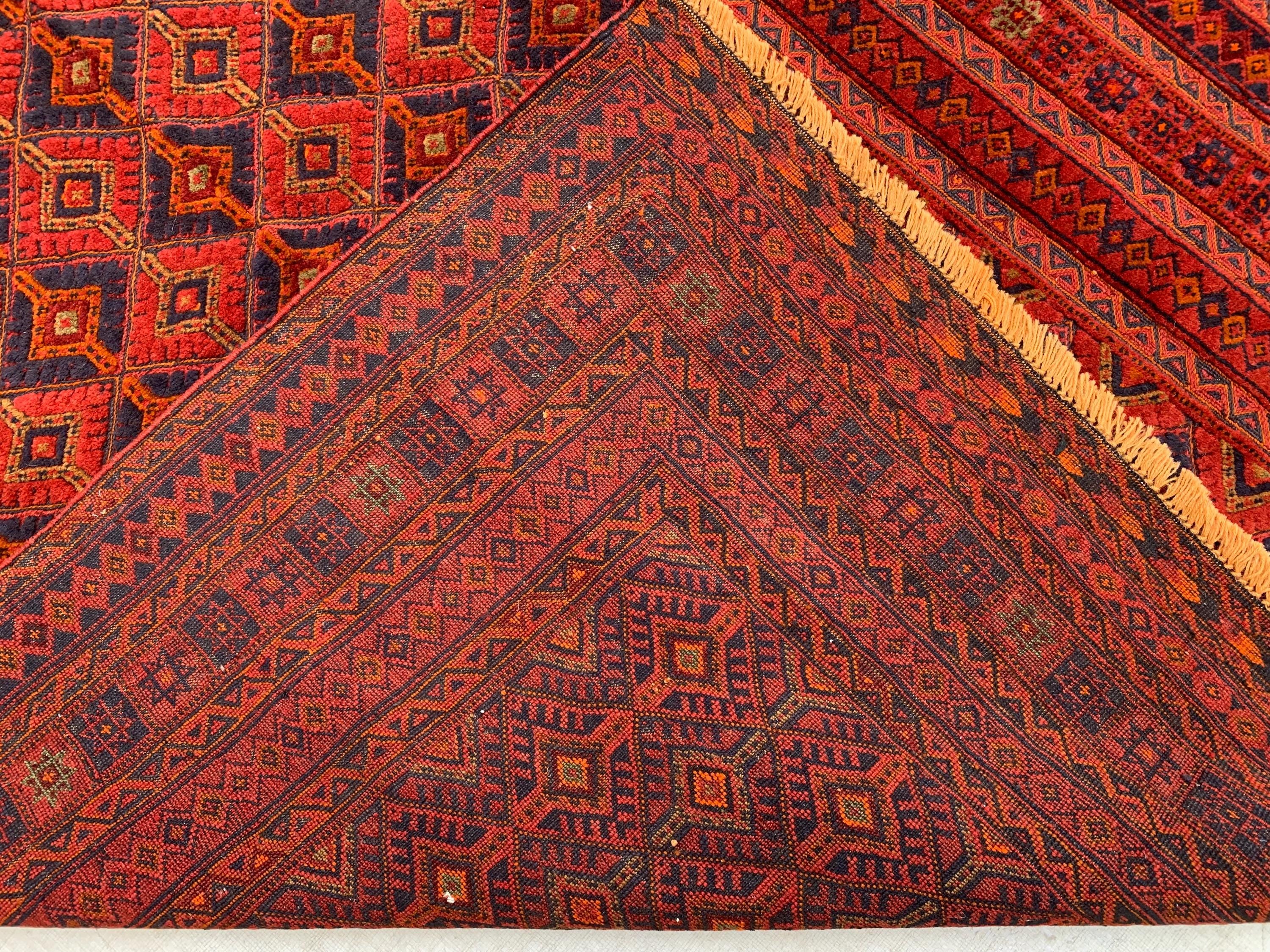 4'6x5'6ft, Vintage Afghan Rug – Handmade Wool Red and Blue Tribal Carpet | Geometric Oriental Area Rug for Living Room, Bedroom or Office