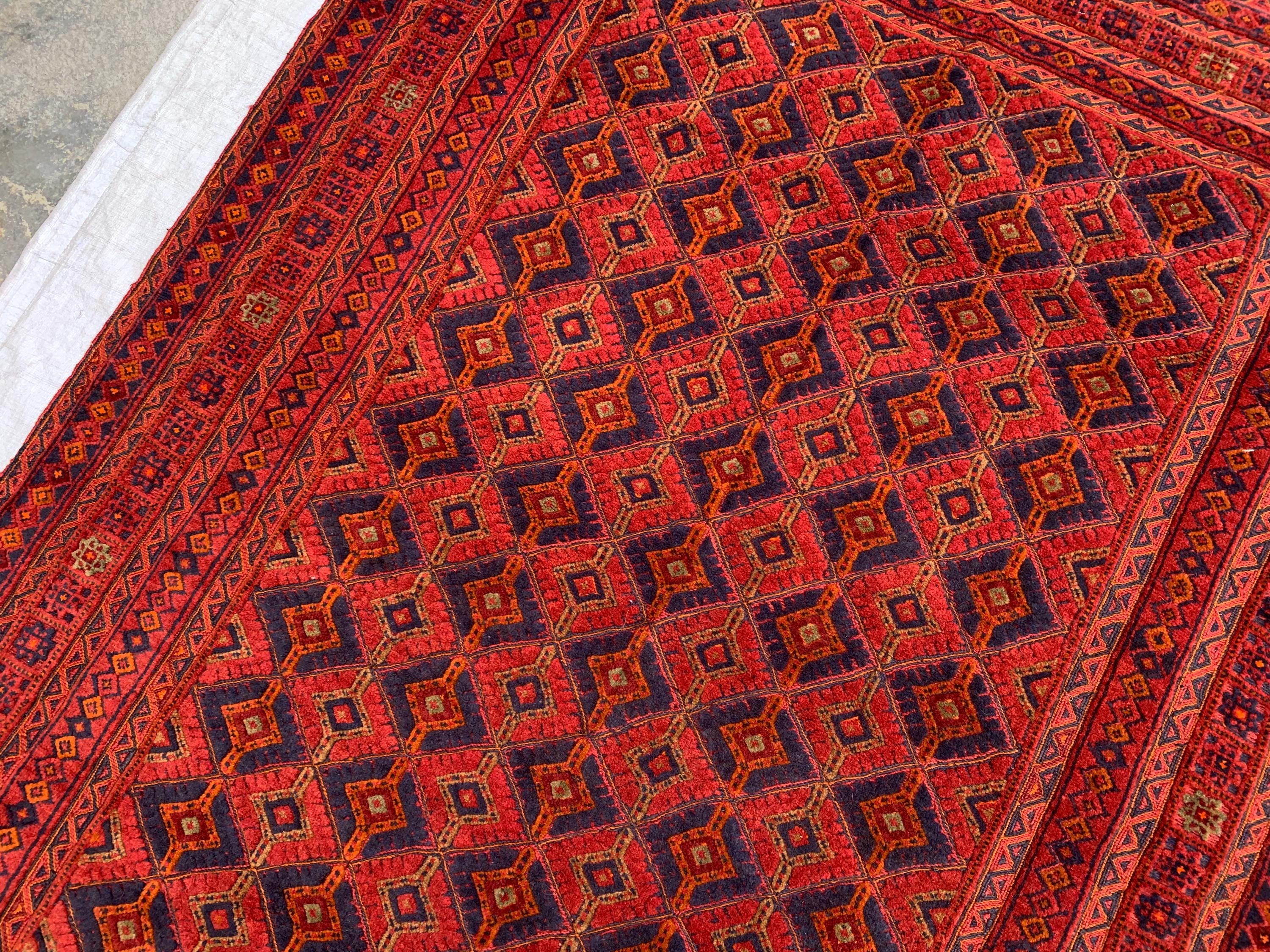 4'6x5'6ft, Vintage Afghan Rug – Handmade Wool Red and Blue Tribal Carpet | Geometric Oriental Area Rug for Living Room, Bedroom or Office