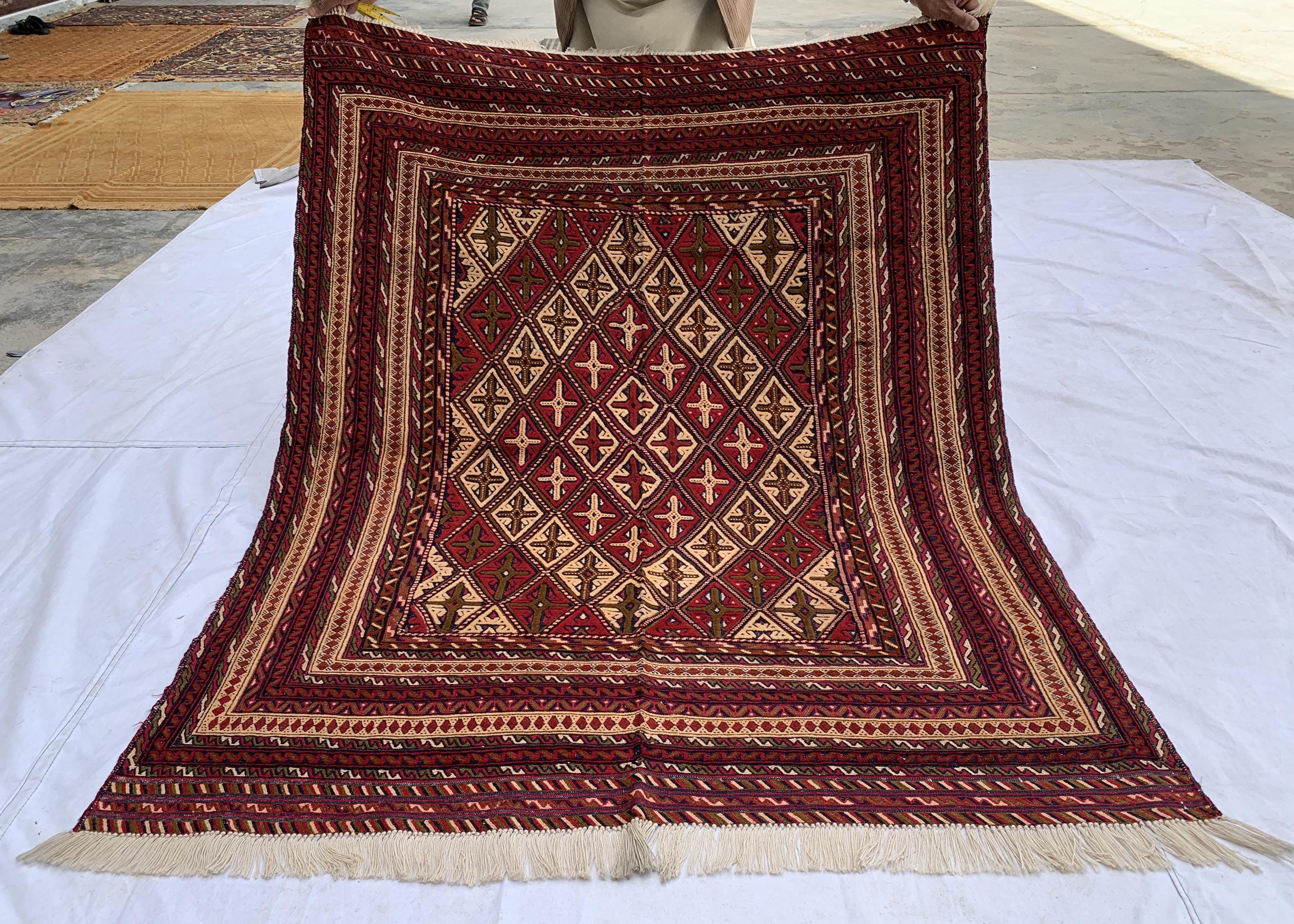 Handwoven Tribal Traditional Afghan Rug, 5.4x4.4ft, Turkmen Wool Area Rug, Rug for bedroom, Office, Boho home decor