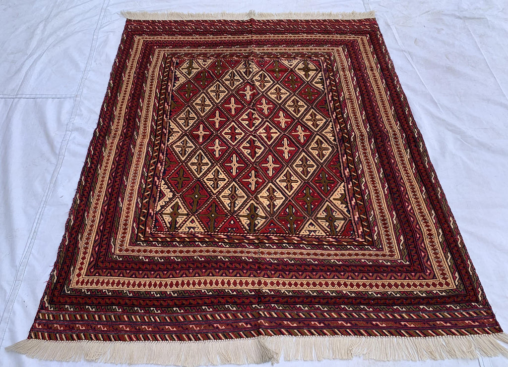 Handwoven Tribal Traditional Afghan Rug, 5.4x4.4ft, Turkmen Wool Area Rug, Rug for bedroom, Office, Boho home decor