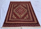 Handwoven Tribal Traditional Afghan Rug, 5.4x4.4ft, Turkmen Wool Area Rug, Rug for bedroom, Office, Boho home decor