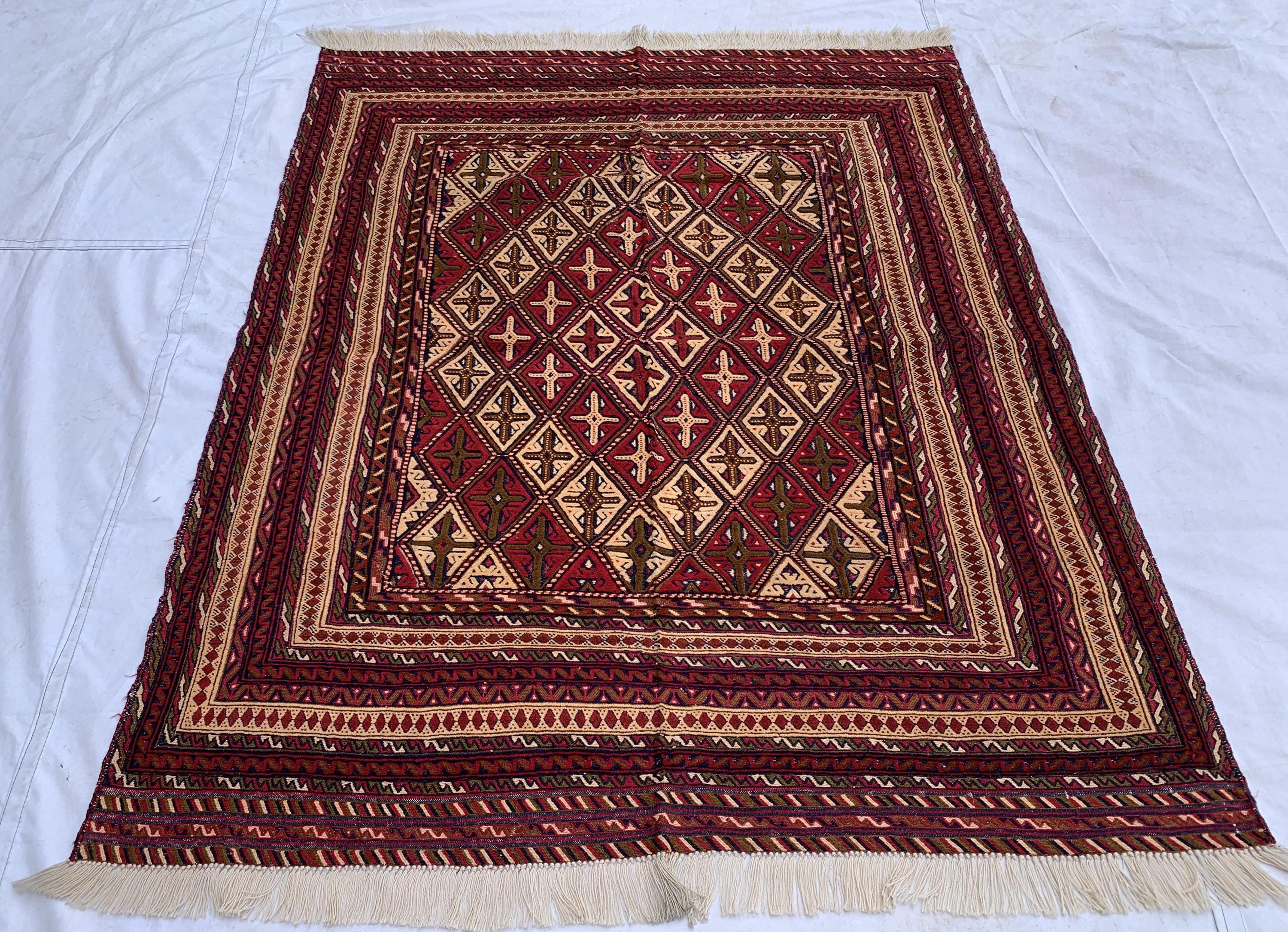 Handwoven Tribal Traditional Afghan Rug, 5.4x4.4ft, Turkmen Wool Area Rug, Rug for bedroom, Office, Boho home decor