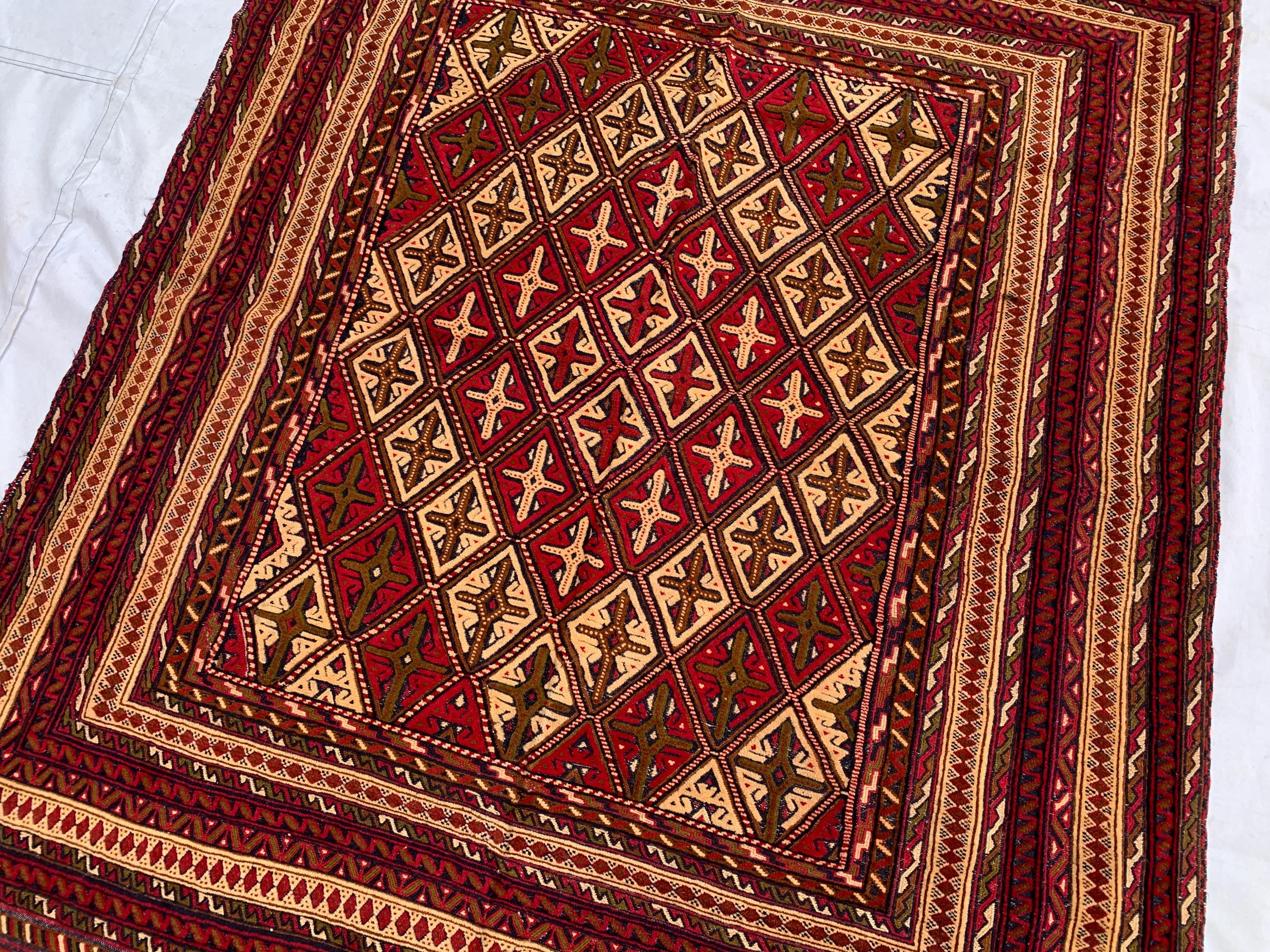 Handwoven Tribal Traditional Afghan Rug, 5.4x4.4ft, Turkmen Wool Area Rug, Rug for bedroom, Office, Boho home decor