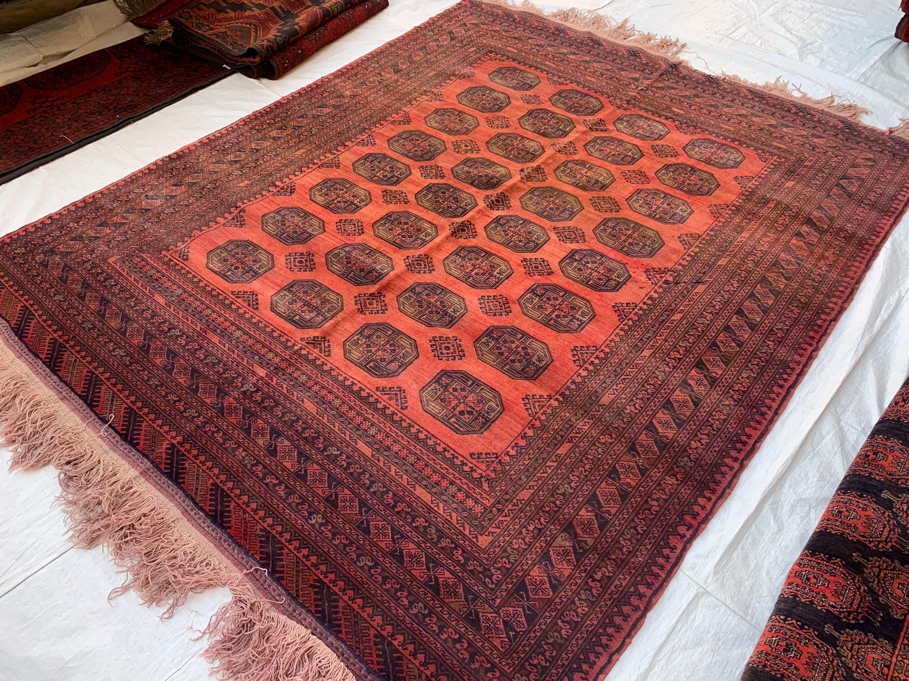Antique Elephant Footprint Rug – 8.4x6.8 ft Handwoven Afghan Tribal Carpet, Rare Collector's Piece, Vintage Wool Oriental Rug 250x200cm