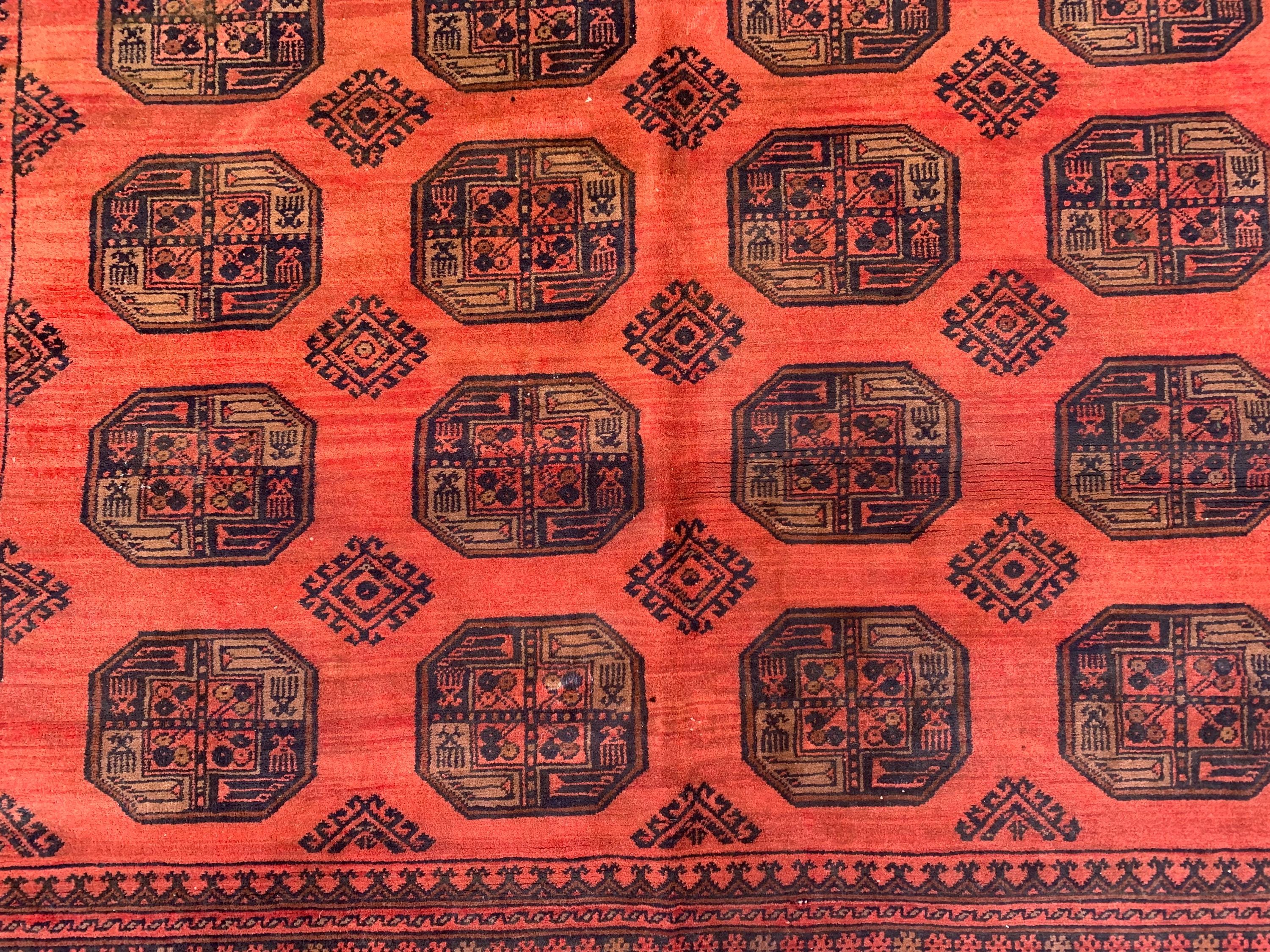 Antique Elephant Footprint Rug – 8.4x6.8 ft Handwoven Afghan Tribal Carpet, Rare Collector's Piece, Vintage Wool Oriental Rug 250x200cm
