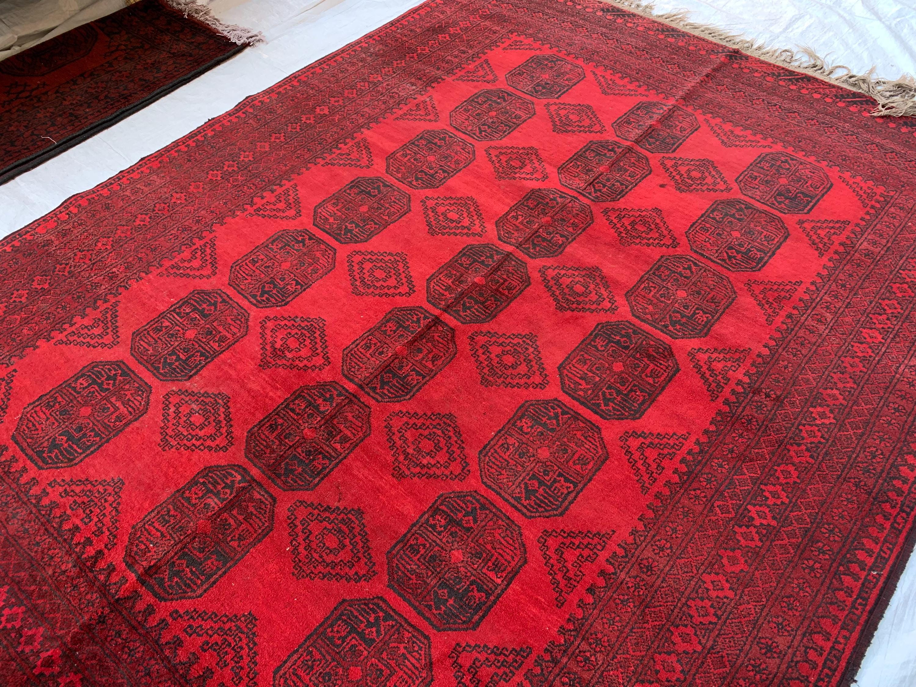 Rare Collector's Piece, Antique Elephant Footprint Rug – 6.9x9.3ft Handwoven Afghan Tribal Carpet, Vintage Wool Oriental Rug 280x204cm