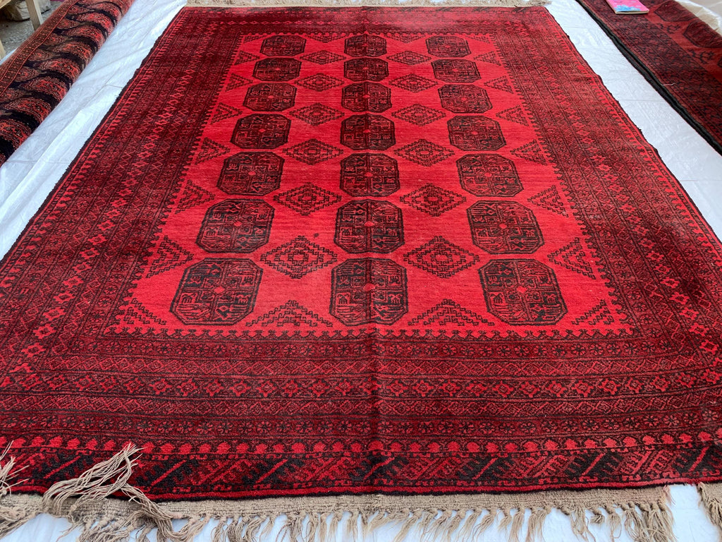 Rare Collector's Piece, Antique Elephant Footprint Rug – 6.9x9.3ft Handwoven Afghan Tribal Carpet, Vintage Wool Oriental Rug 280x204cm