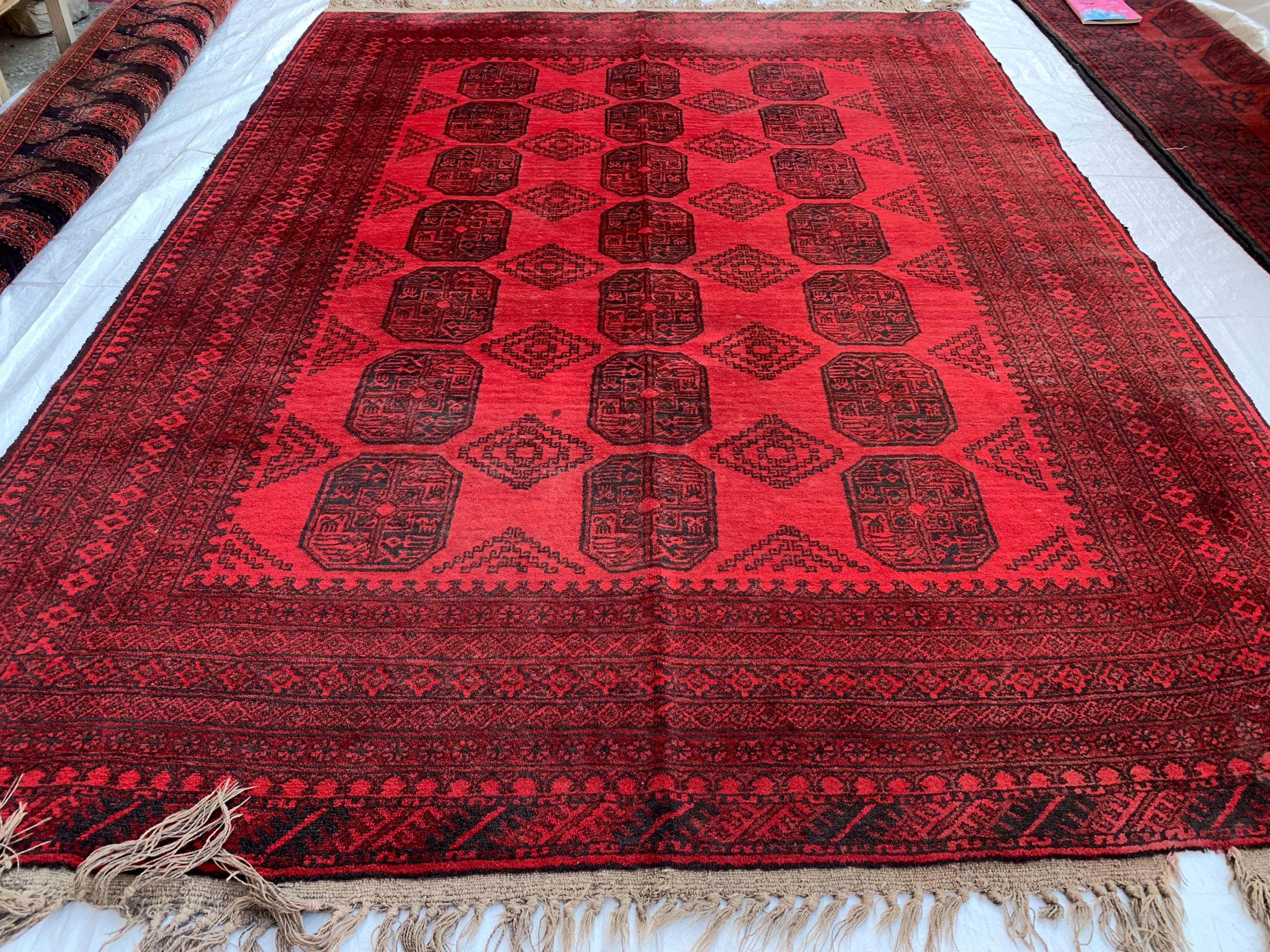 Rare Collector's Piece, Antique Elephant Footprint Rug – 6.9x9.3ft Handwoven Afghan Tribal Carpet, Vintage Wool Oriental Rug 280x204cm