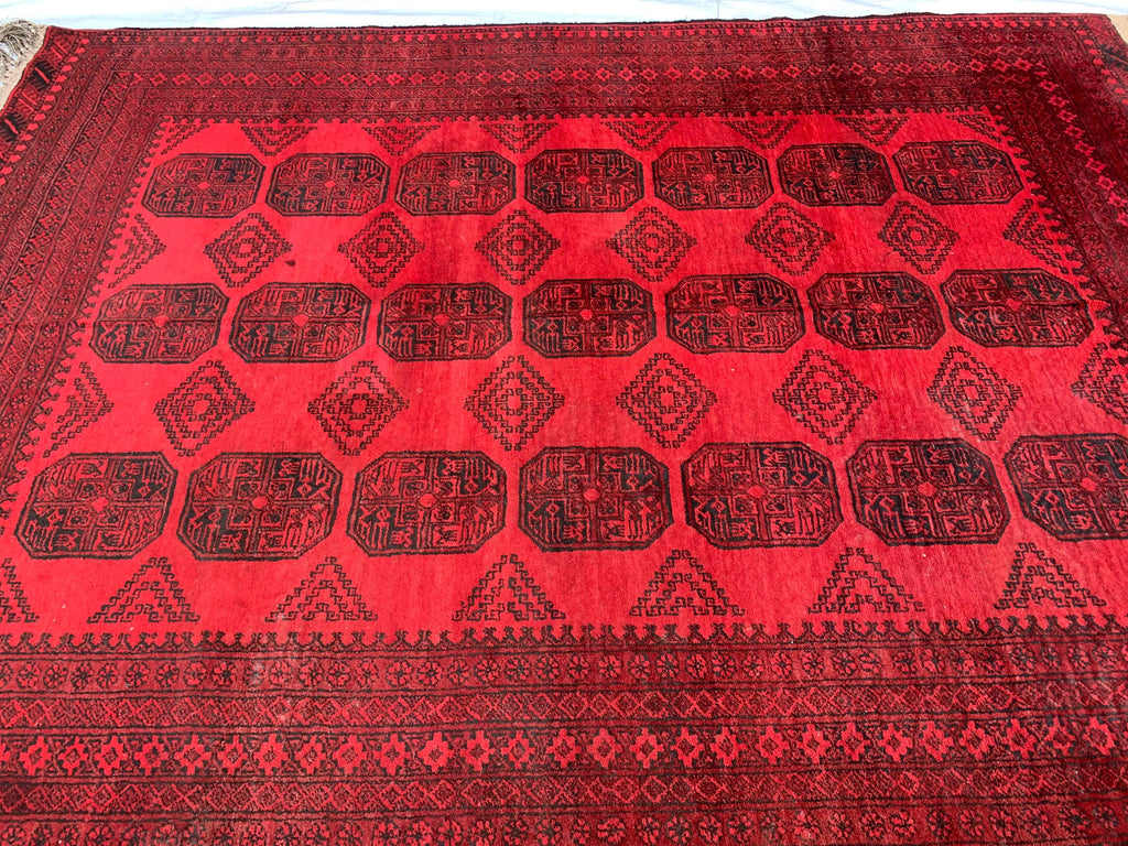 Rare Collector's Piece, Antique Elephant Footprint Rug – 6.9x9.3ft Handwoven Afghan Tribal Carpet, Vintage Wool Oriental Rug 280x204cm
