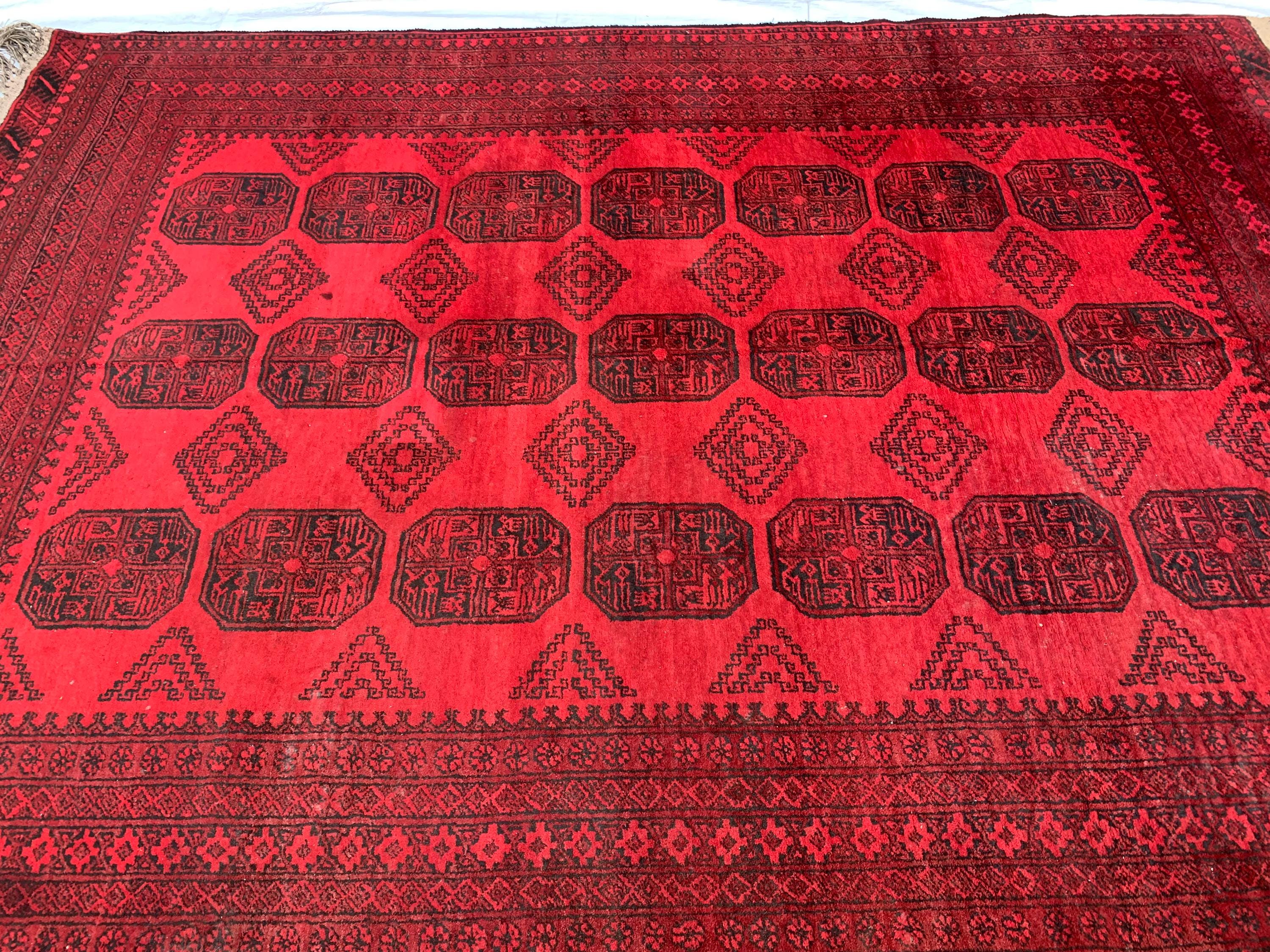 Rare Collector's Piece, Antique Elephant Footprint Rug – 6.9x9.3ft Handwoven Afghan Tribal Carpet, Vintage Wool Oriental Rug 280x204cm