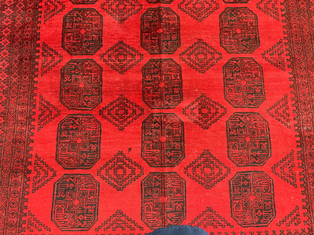 Rare Collector's Piece, Antique Elephant Footprint Rug – 6.9x9.3ft Handwoven Afghan Tribal Carpet, Vintage Wool Oriental Rug 280x204cm