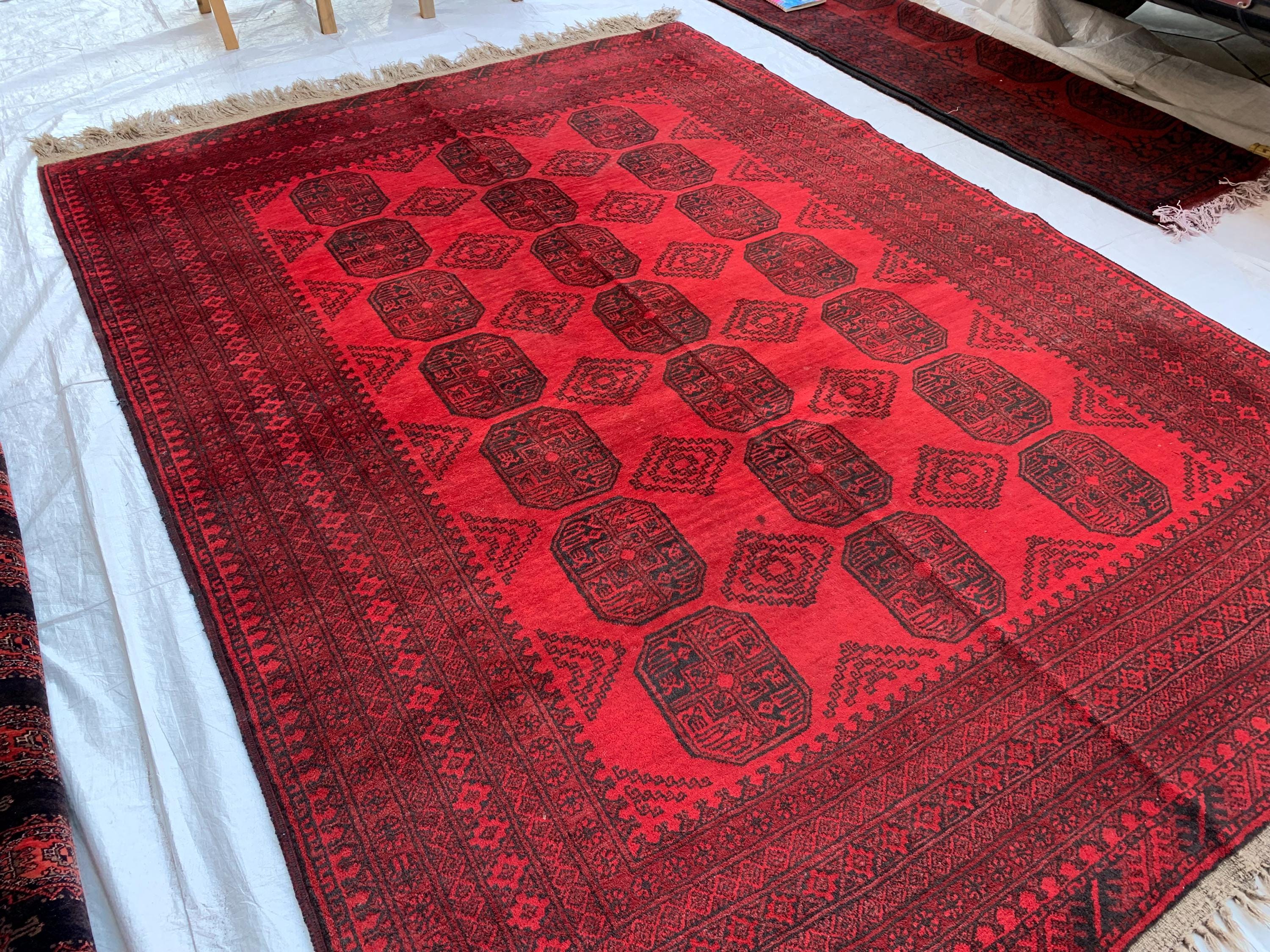 Rare Collector's Piece, Antique Elephant Footprint Rug – 6.9x9.3ft Handwoven Afghan Tribal Carpet, Vintage Wool Oriental Rug 280x204cm
