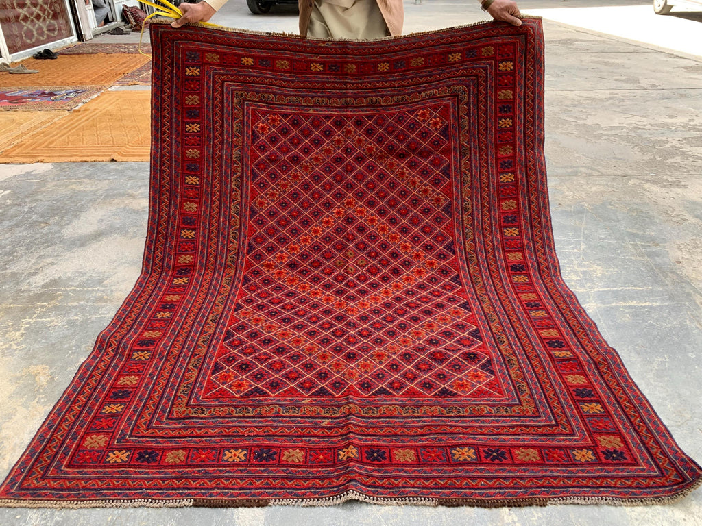 5x6ft, Flatweave Vintage Terracotta Kilim Rug, Turkmen Wool Rug, Afghan Geometric Rug, Living room rug, Bedroom rug, Farmhouse rug 185x150cm