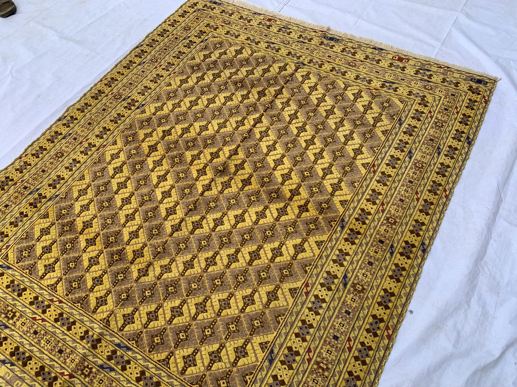 5.4x5ft, Flatweave Golden Yellow Kilim Rug, Turkmen Wool Rug, Afghan Handwoven Rug, Living Room Rug, Bedroom Rug, Farmhouse Rug 167x154 cm