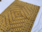 5.4x5ft, Flatweave Golden Yellow Kilim Rug, Turkmen Wool Rug, Afghan Handwoven Rug, Living Room Rug, Bedroom Rug, Farmhouse Rug 167x154 cm