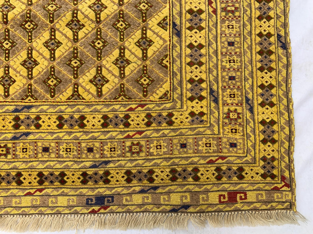 5.4x5ft, Flatweave Golden Yellow Kilim Rug, Turkmen Wool Rug, Afghan Handwoven Rug, Living Room Rug, Bedroom Rug, Farmhouse Rug 167x154 cm