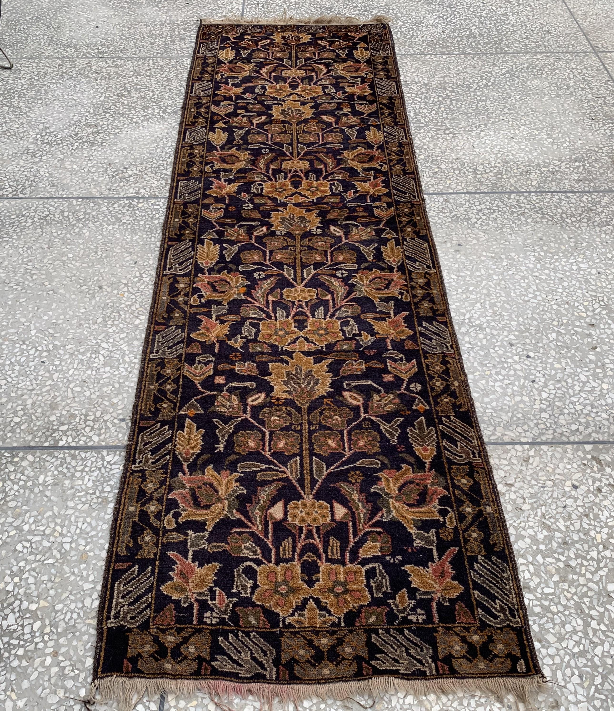 Vintage Baluchi Runner Rug 9.10x2.10 ft – Hand-Knotted Tribal Hallway Runner | Persian Wool Rug | Narrow Oriental Rug | Boho Entryway Decor