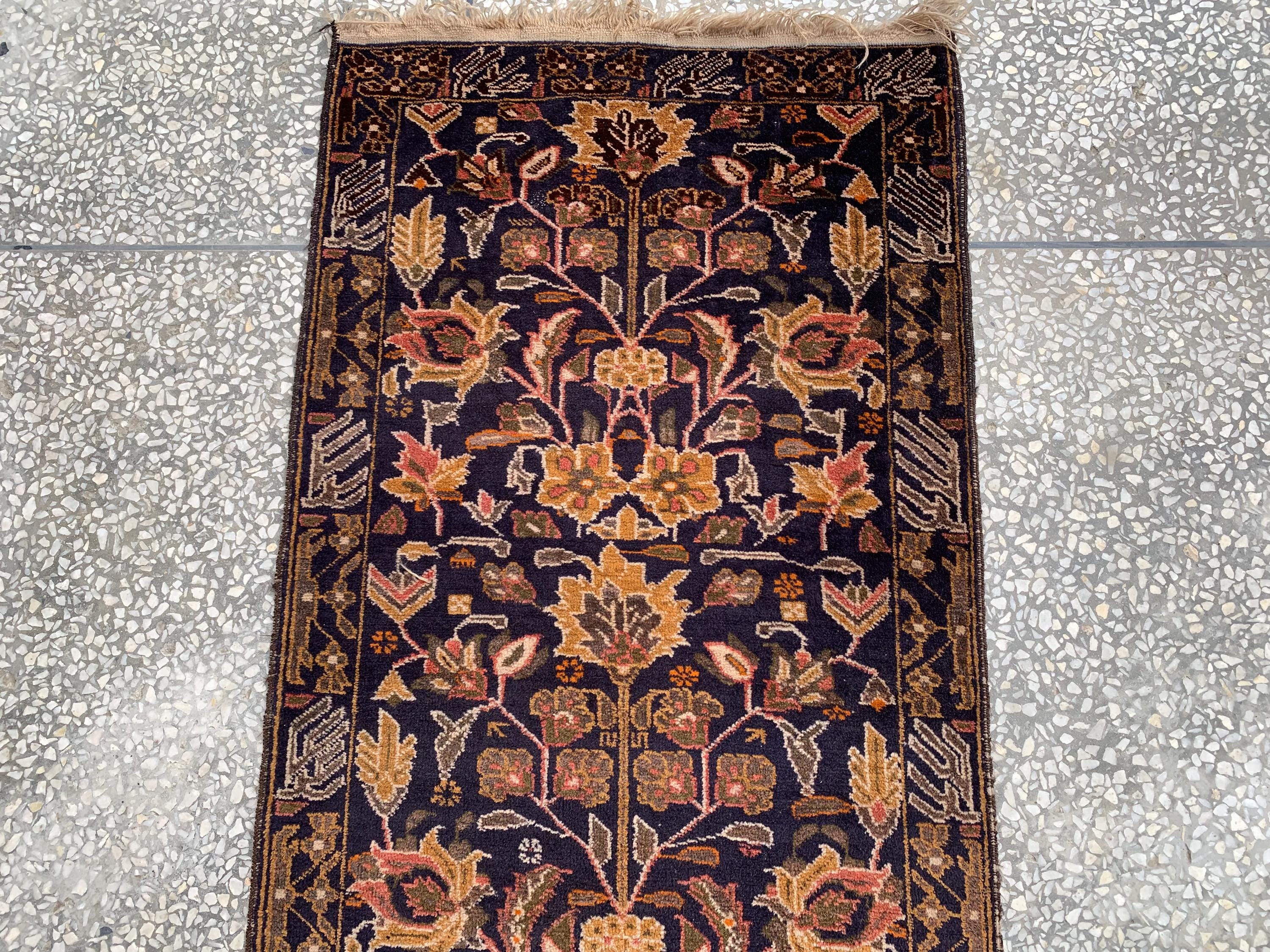 Vintage Baluchi Runner Rug 9.10x2.10 ft – Hand-Knotted Tribal Hallway Runner | Persian Wool Rug | Narrow Oriental Rug | Boho Entryway Decor