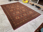 7x10ft Handmade Beljik Mazar Rug –Rust & Beige Afghan Wool Carpet, Tribal Geometric Pattern, High-Quality Area Rug for Living Room or Office