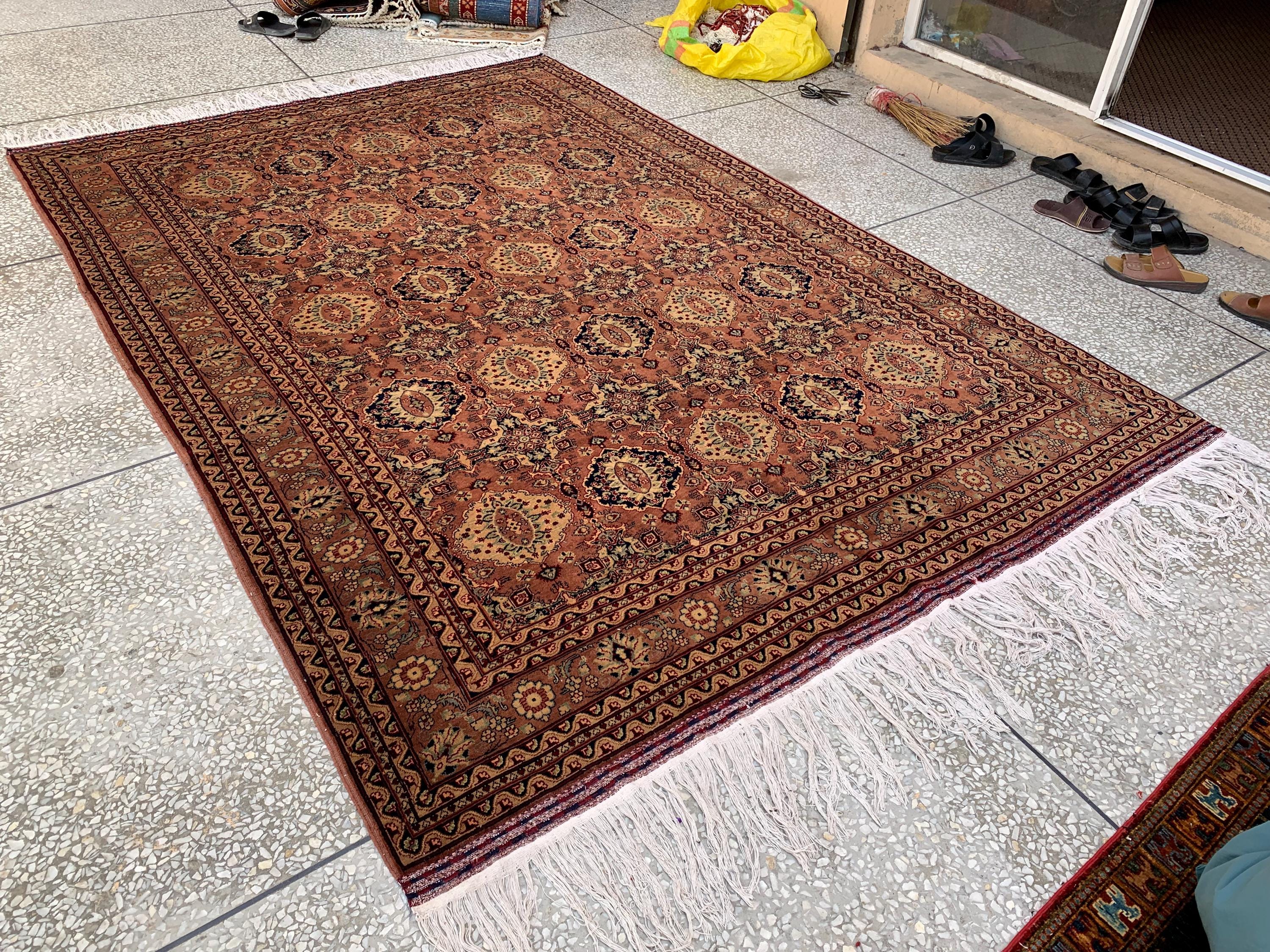 7x10ft Handmade Beljik Mazar Rug –Rust & Beige Afghan Wool Carpet, Tribal Geometric Pattern, High-Quality Area Rug for Living Room or Office