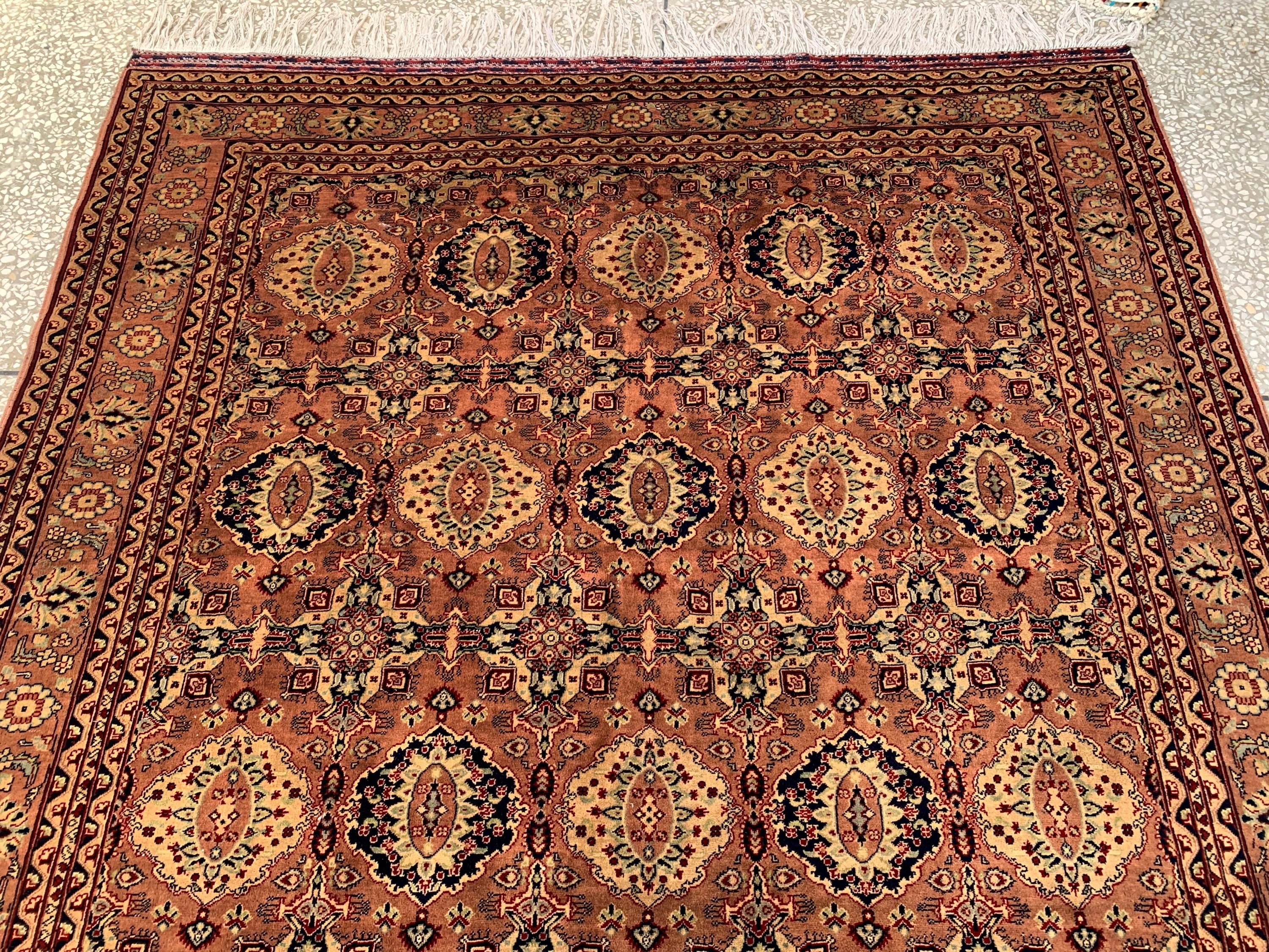 7x10ft Handmade Beljik Mazar Rug –Rust & Beige Afghan Wool Carpet, Tribal Geometric Pattern, High-Quality Area Rug for Living Room or Office