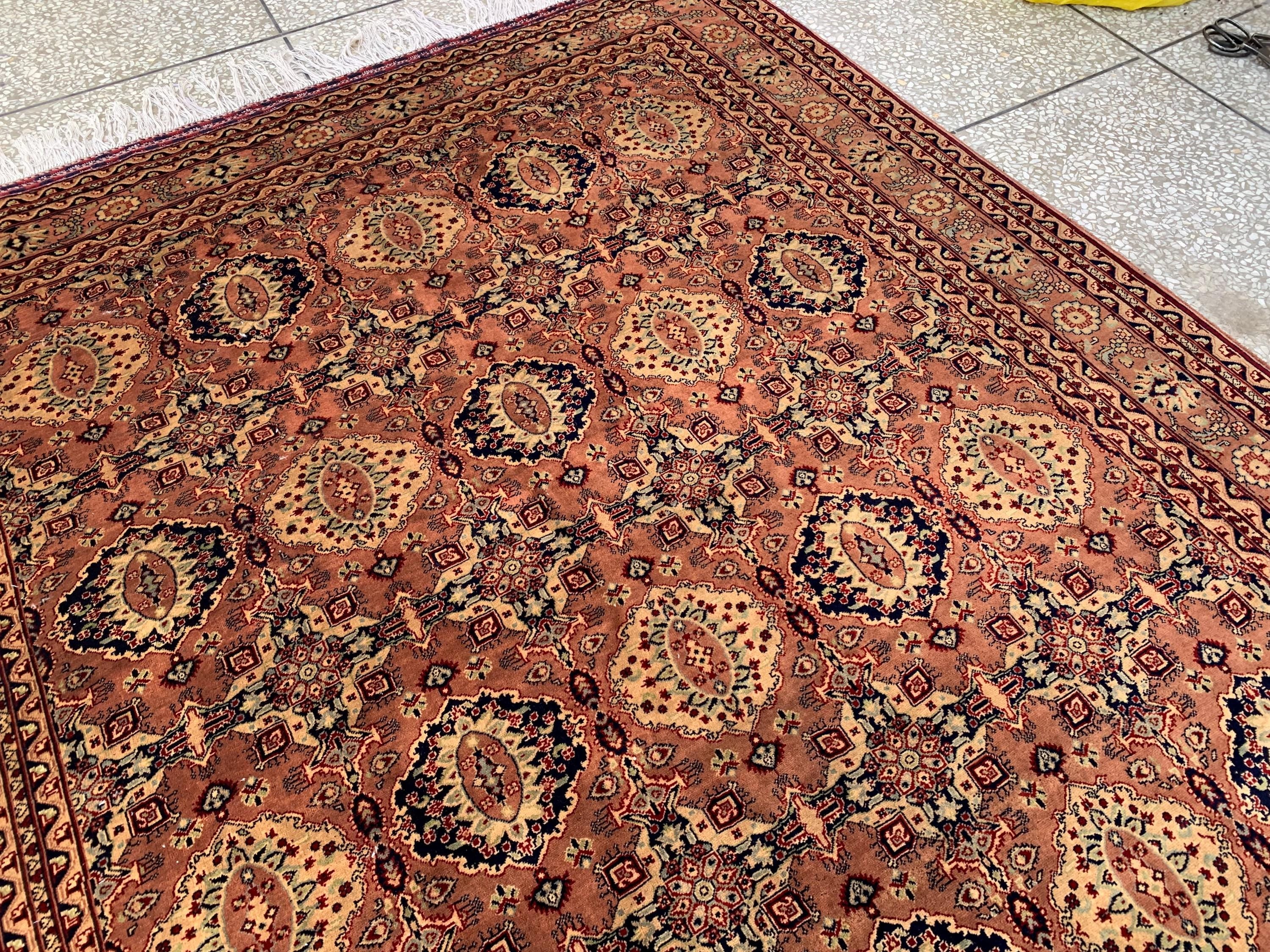 7x10ft Handmade Beljik Mazar Rug –Rust & Beige Afghan Wool Carpet, Tribal Geometric Pattern, High-Quality Area Rug for Living Room or Office