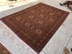 7x10ft Handmade Beljik Mazar Rug –Rust & Beige Afghan Wool Carpet, Tribal Geometric Pattern, High-Quality Area Rug for Living Room or Office