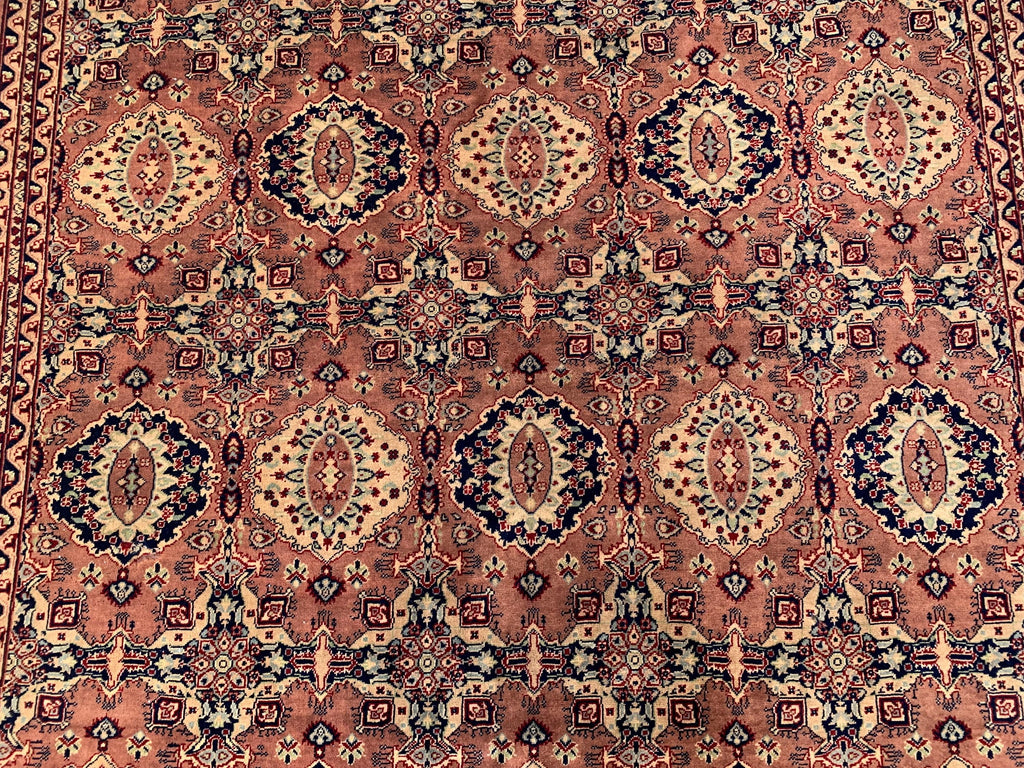 7x10ft Handmade Beljik Mazar Rug –Rust & Beige Afghan Wool Carpet, Tribal Geometric Pattern, High-Quality Area Rug for Living Room or Office