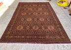 7x10ft Handmade Beljik Mazar Rug –Rust & Beige Afghan Wool Carpet, Tribal Geometric Pattern, High-Quality Area Rug for Living Room or Office