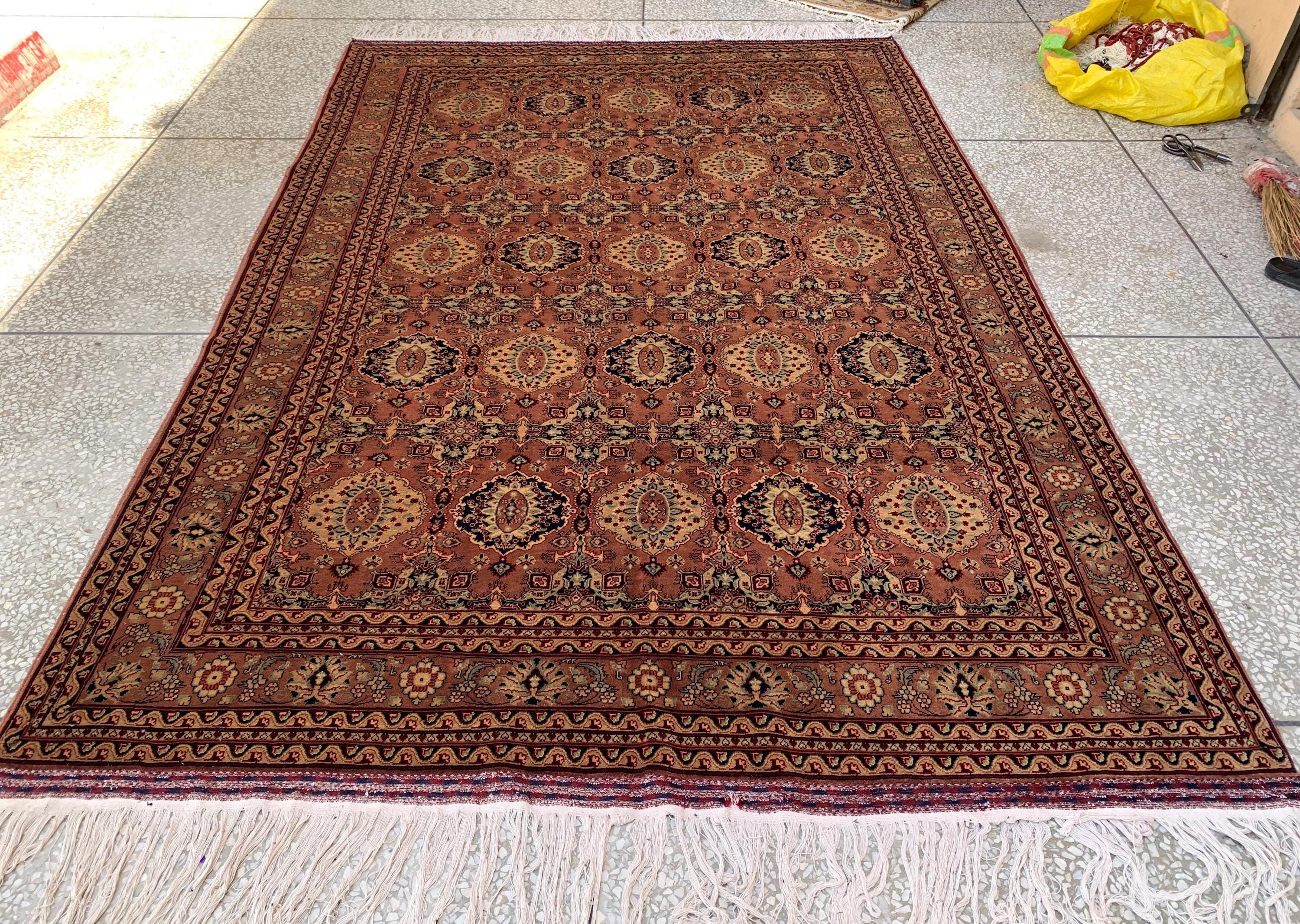 7x10ft Handmade Beljik Mazar Rug –Rust & Beige Afghan Wool Carpet, Tribal Geometric Pattern, High-Quality Area Rug for Living Room or Office