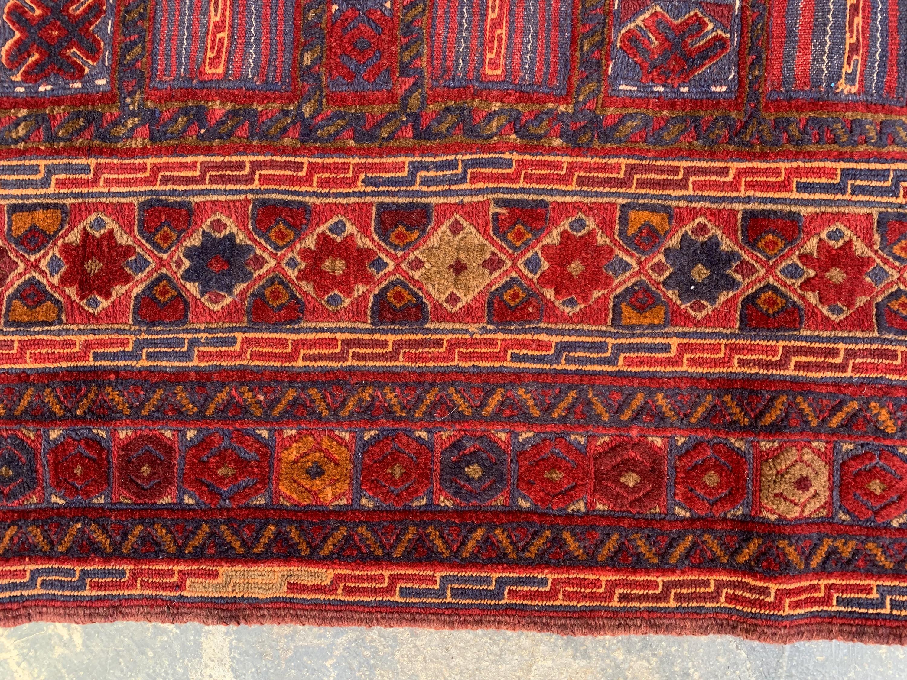 6x10ft Vintage Afghan Kilim Rug– Turkmen Handwoven Tribal Wool Area Rug | Red & Navy Oriental Geometric Carpet |Boho Farmhouse Decor 294x190