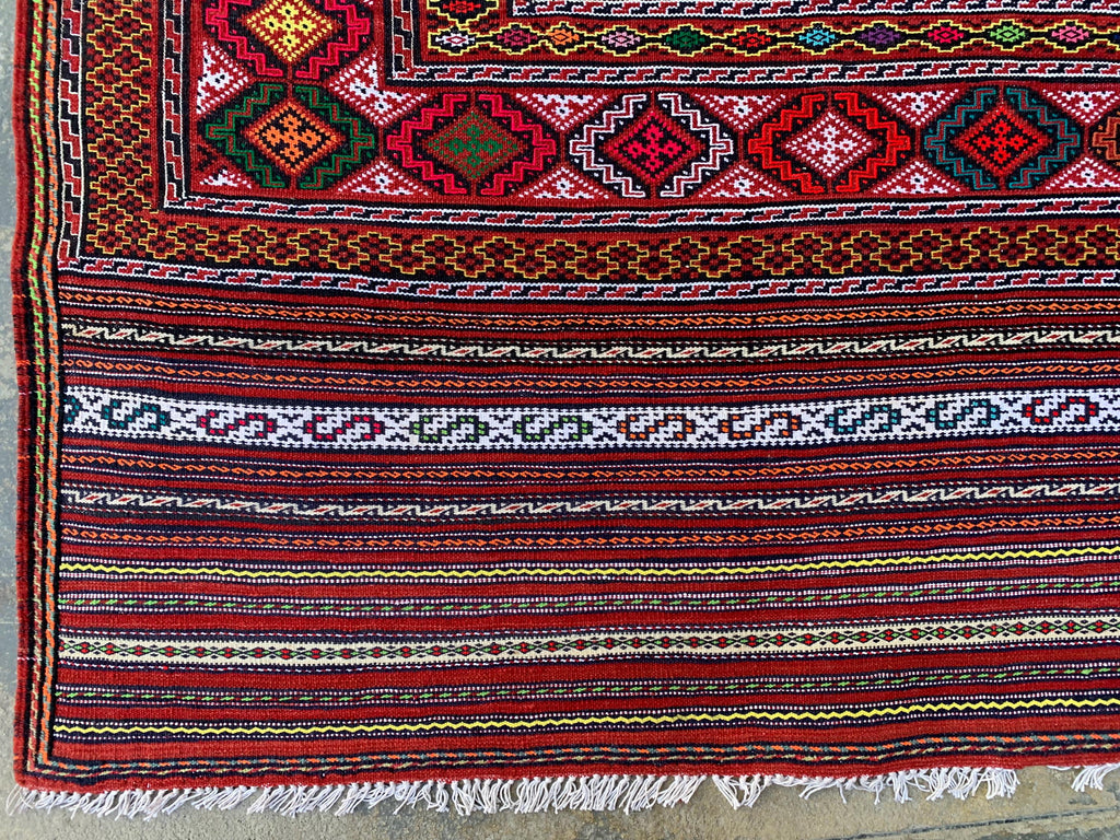7x9ft, Kilim Rug –Turkmen Handwoven Wool Area Rug – Boho Tribal Geometric Carpet– Afghan Flatweave Rug – Large Living Room Decor 278x186 cm