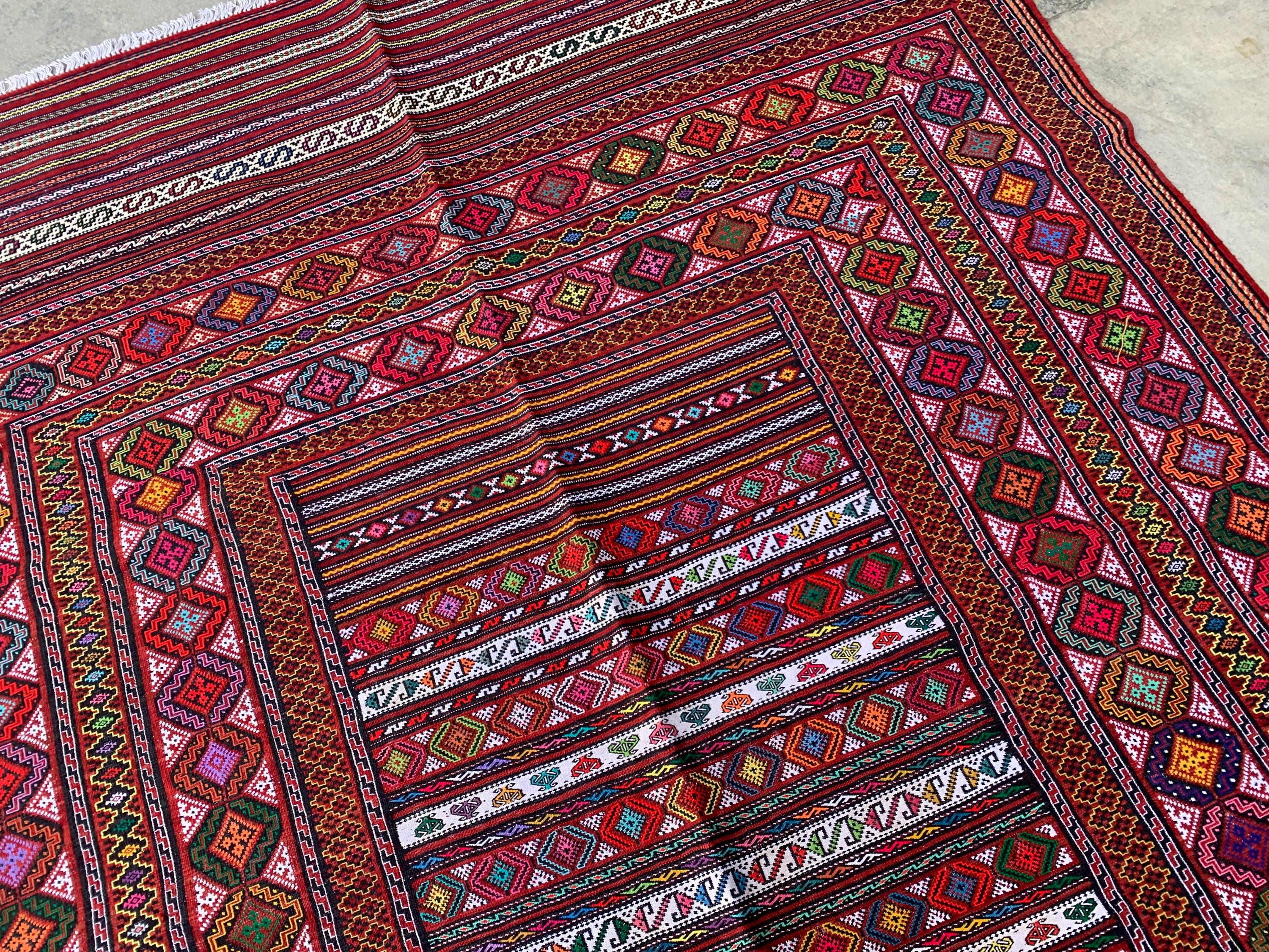 7x9ft, Kilim Rug –Turkmen Handwoven Wool Area Rug – Boho Tribal Geometric Carpet– Afghan Flatweave Rug – Large Living Room Decor 278x186 cm