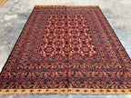 7x9ft, Vintage Afghan Kilim Rug – Handwoven Wool Tribal Carpet – Red Geometric Flatweave – Large Boho Area Rug – Ethnic Living Room Decor