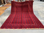 Bukhara Rug 6x9ft – Handknotted Red and Blue Wool Carpet – Afghan Traditional Geometric Area Rug – Oriental Tribal Living Room Decor