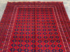 Bukhara Rug 6x9ft – Handknotted Red and Blue Wool Carpet – Afghan Traditional Geometric Area Rug – Oriental Tribal Living Room Decor
