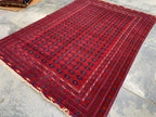 Bukhara Rug 6x9ft – Handknotted Red and Blue Wool Carpet – Afghan Traditional Geometric Area Rug – Oriental Tribal Living Room Decor