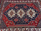 4'4x6'6ft Handwoven Afghan Persian Rug – Red Navy Wool Tribal Carpet – Central Medallion Oriental Area Rug – Boho Ethnic Decor, Bedroom Rug