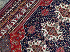 4'4x6'6ft Handwoven Afghan Persian Rug – Red Navy Wool Tribal Carpet – Central Medallion Oriental Area Rug – Boho Ethnic Decor, Bedroom Rug