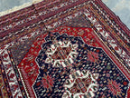4'4x6'6ft Handwoven Afghan Persian Rug – Red Navy Wool Tribal Carpet – Central Medallion Oriental Area Rug – Boho Ethnic Decor, Bedroom Rug
