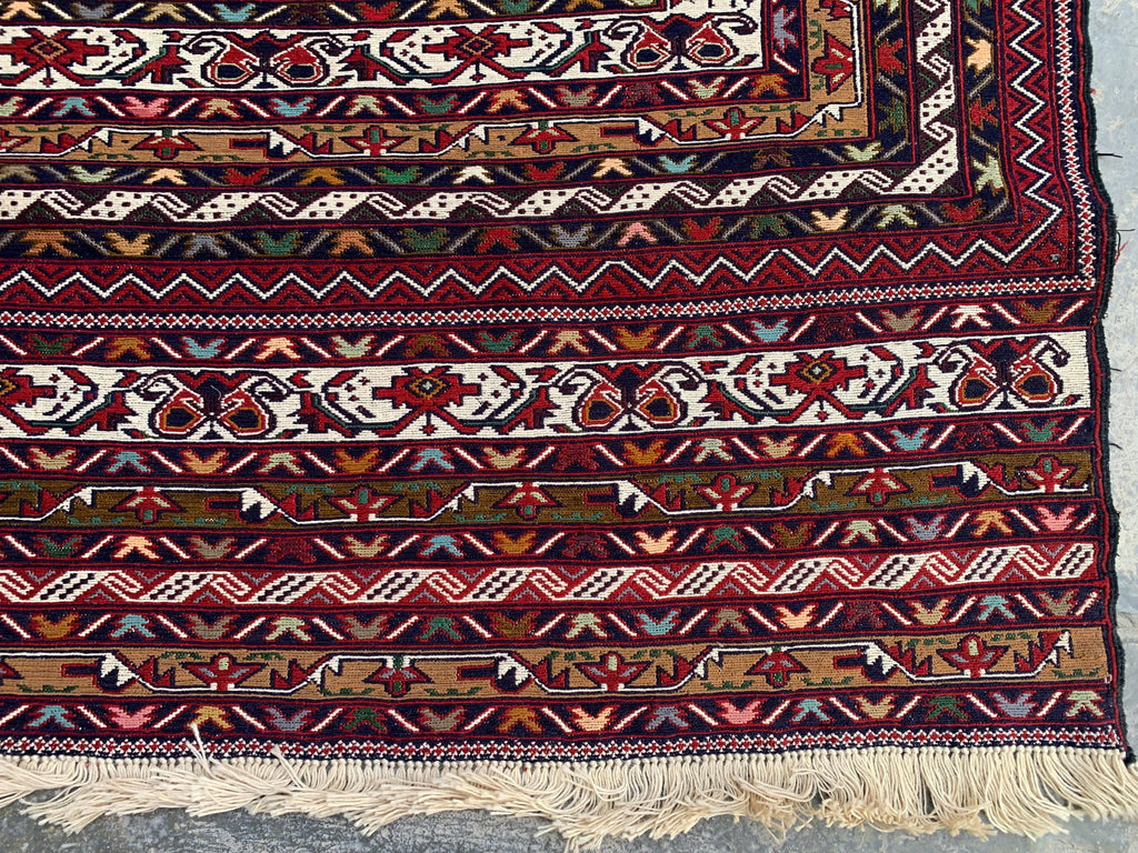 4'4x6'6ft Handwoven Afghan Persian Rug – Red Navy Wool Tribal Carpet – Central Medallion Oriental Area Rug – Boho Ethnic Decor, Bedroom Rug