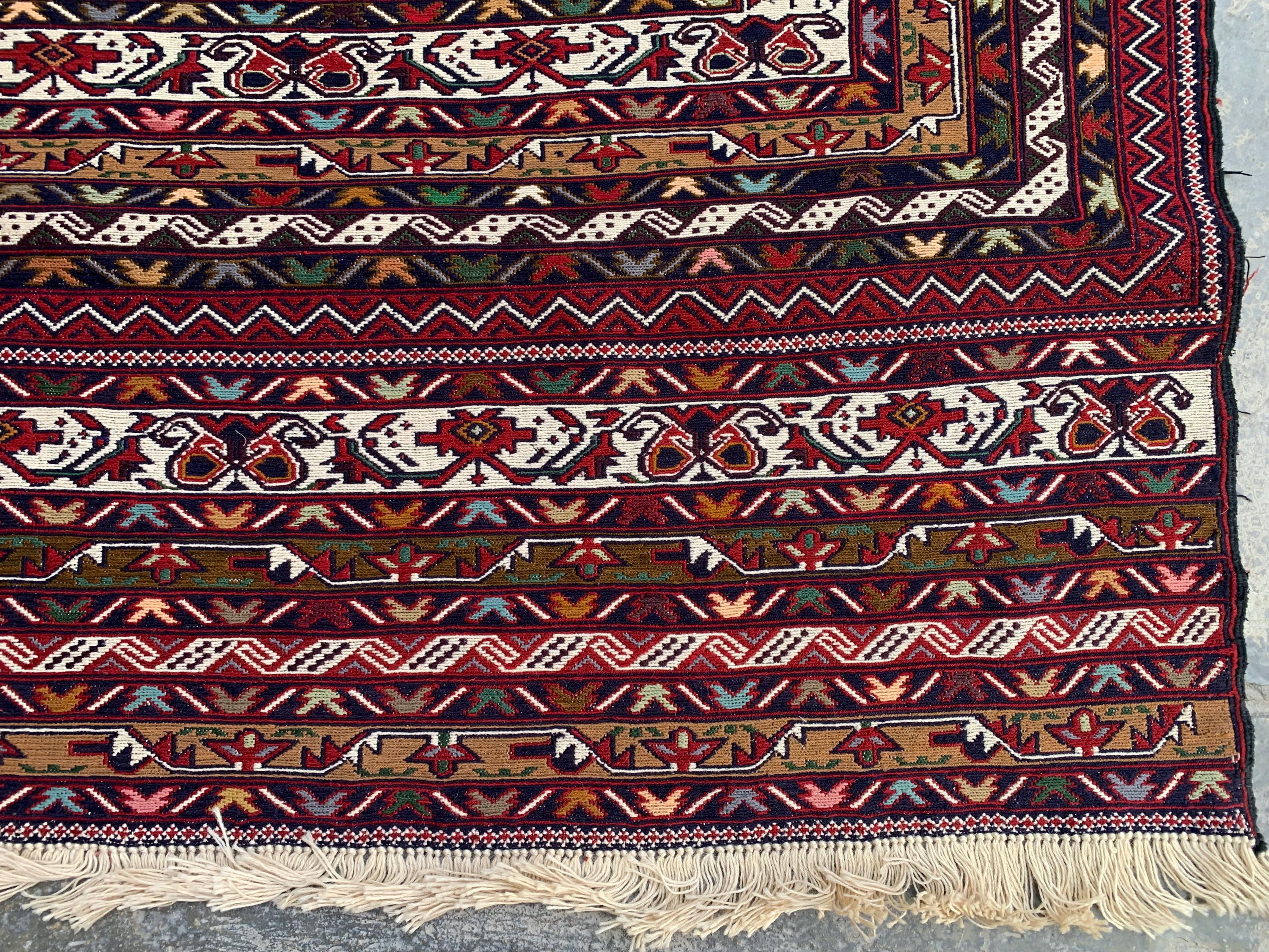 4'4x6'6ft Handwoven Afghan Persian Rug – Red Navy Wool Tribal Carpet – Central Medallion Oriental Area Rug – Boho Ethnic Decor, Bedroom Rug