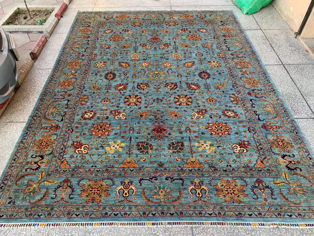 Large Hand-Knotted Blue Persian Chobi Rug 13x9 – Wool Oriental Carpet, Floral Medallion Design, Vintage Style Living Room Area Rug 400x300cm