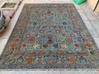 Large Hand-Knotted Blue Persian Chobi Rug 13x9 – Wool Oriental Carpet, Floral Medallion Design, Vintage Style Living Room Area Rug 400x300cm