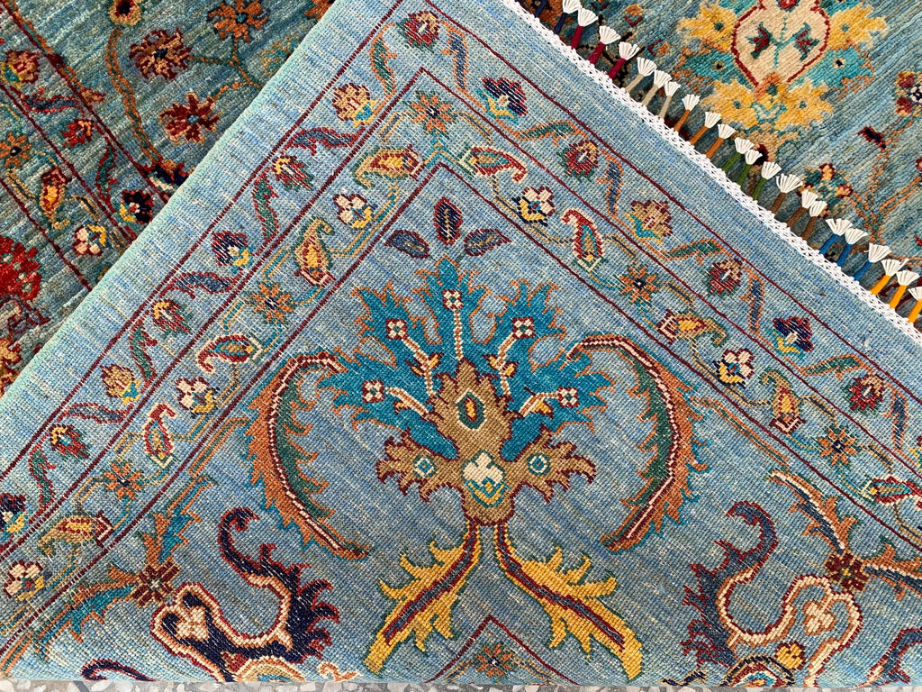 Large Hand-Knotted Blue Persian Chobi Rug 13x9 – Wool Oriental Carpet, Floral Medallion Design, Vintage Style Living Room Area Rug 400x300cm
