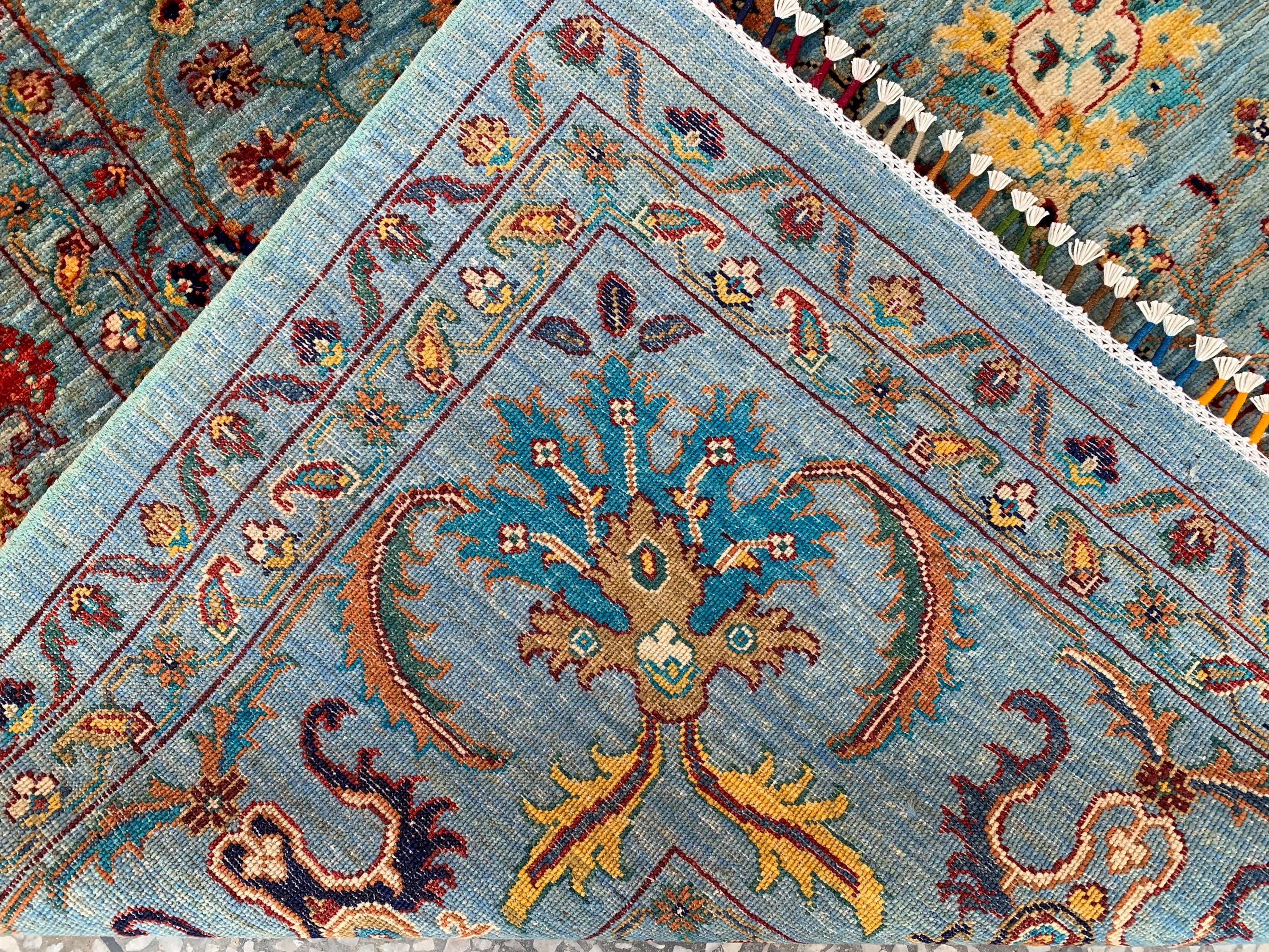 Large Hand-Knotted Blue Persian Chobi Rug 13x9 – Wool Oriental Carpet, Floral Medallion Design, Vintage Style Living Room Area Rug 400x300cm