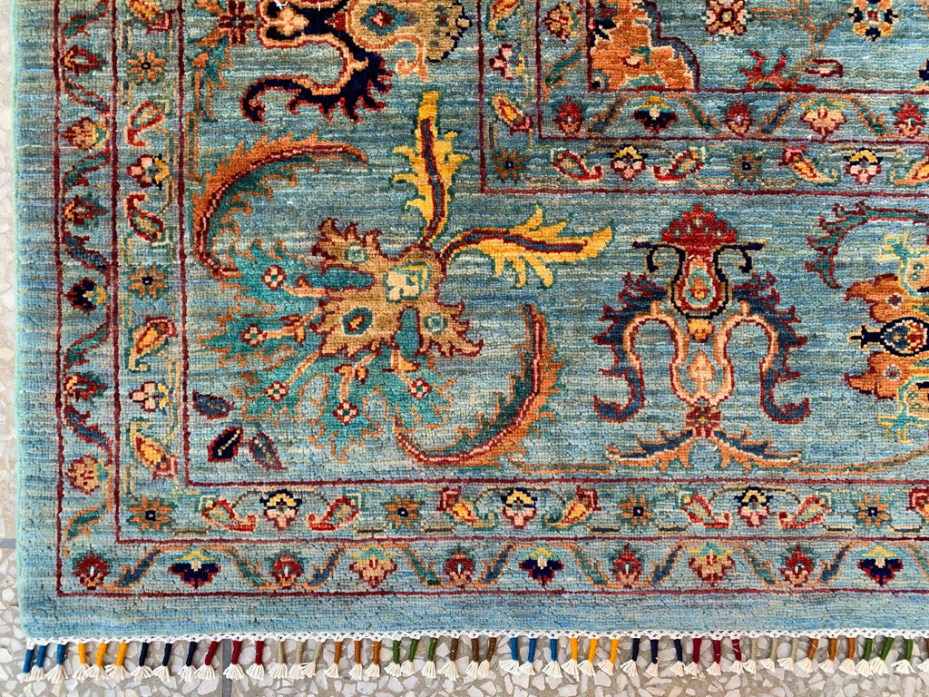 Large Hand-Knotted Blue Persian Chobi Rug 13x9 – Wool Oriental Carpet, Floral Medallion Design, Vintage Style Living Room Area Rug 400x300cm