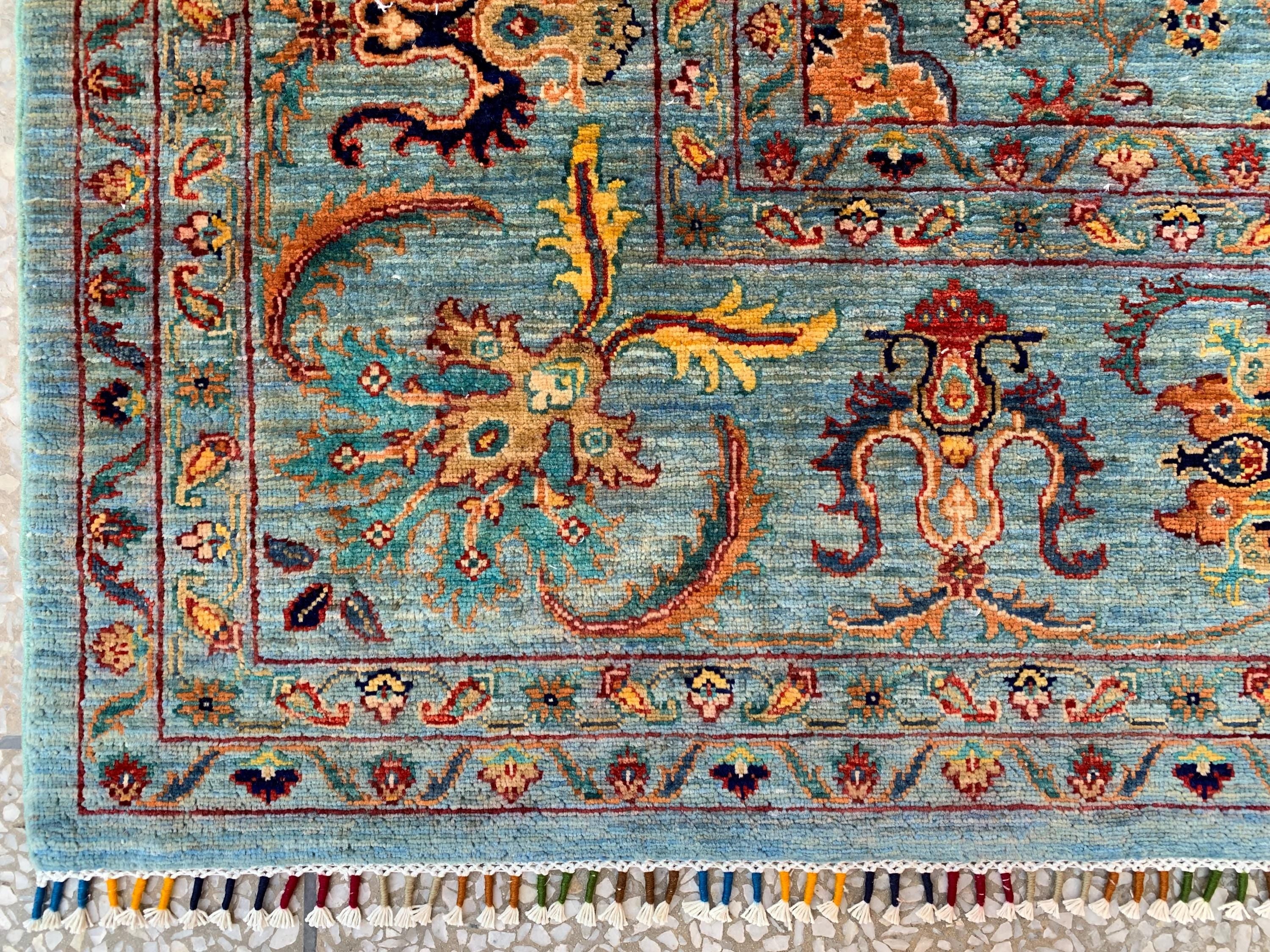Large Hand-Knotted Blue Persian Chobi Rug 13x9 – Wool Oriental Carpet, Floral Medallion Design, Vintage Style Living Room Area Rug 400x300cm