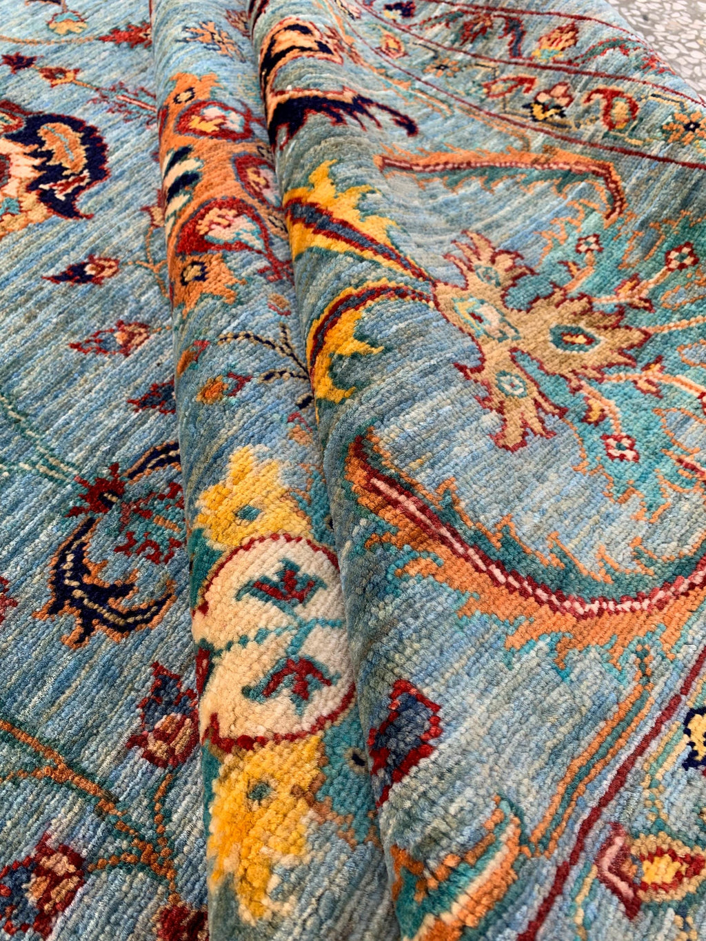 Large Hand-Knotted Blue Persian Chobi Rug 13x9 – Wool Oriental Carpet, Floral Medallion Design, Vintage Style Living Room Area Rug 400x300cm