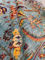 Large Hand-Knotted Blue Persian Chobi Rug 13x9 – Wool Oriental Carpet, Floral Medallion Design, Vintage Style Living Room Area Rug 400x300cm